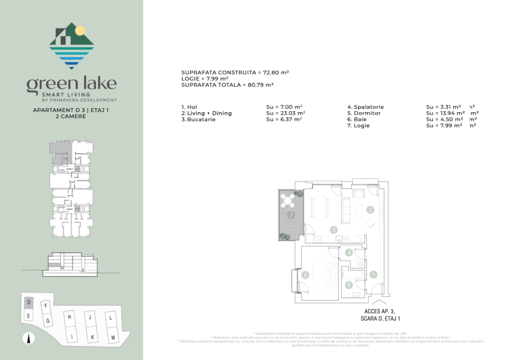 Plan apartament cu 2 camere D03 – Green Lake