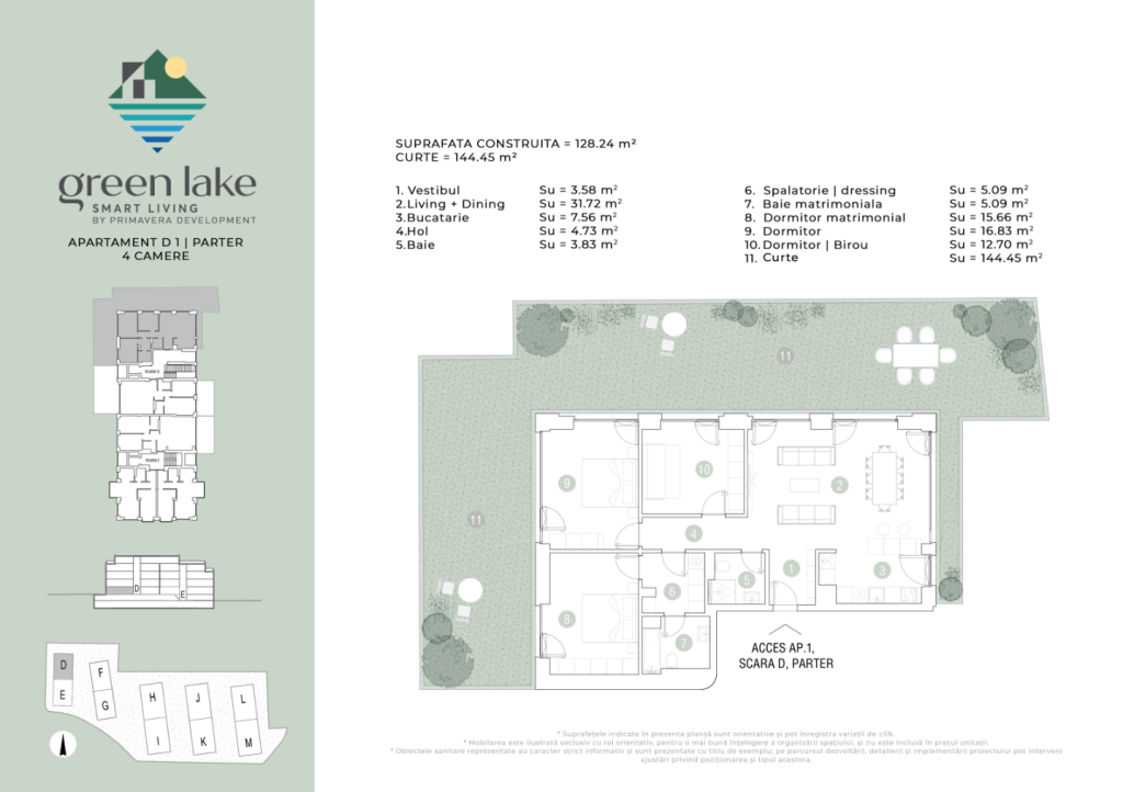 Plan apartament cu 3 camere D01 – Green Lake
