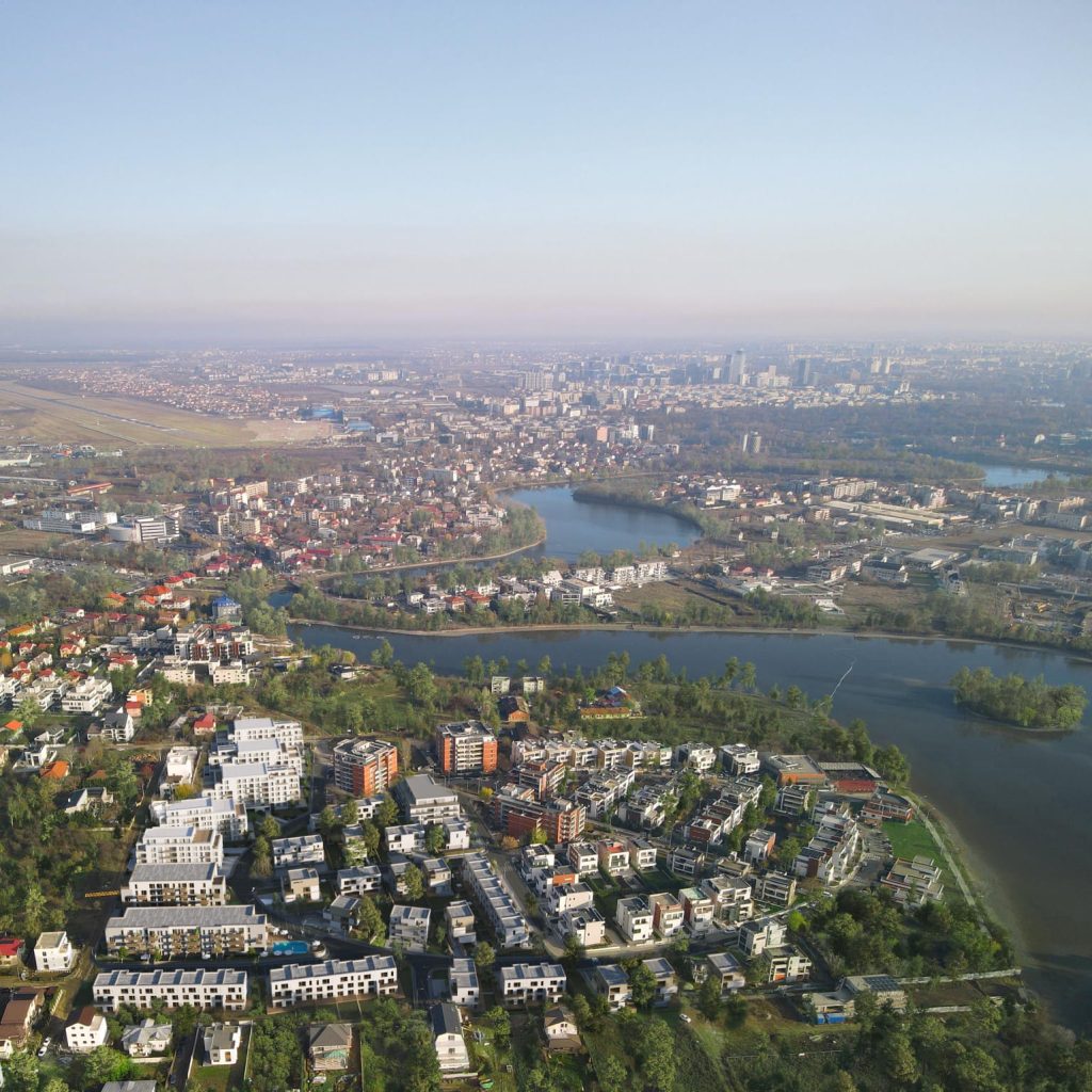 The Green Lake Complex and the lake, aerial view