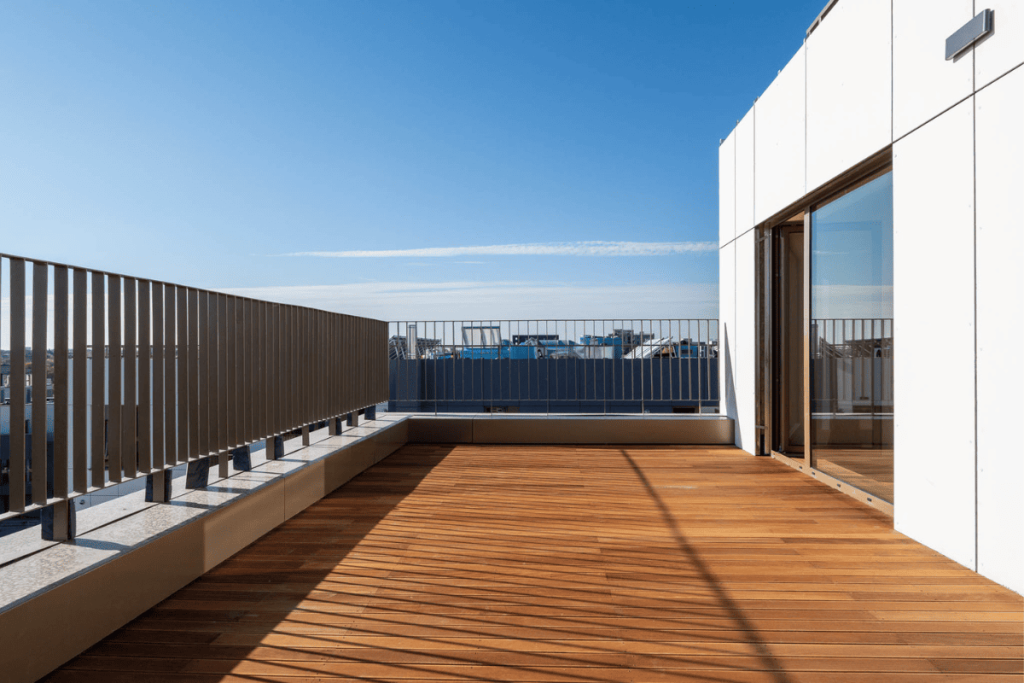 Terrace of an apartment in the Green Lake residential complex in Bucharest